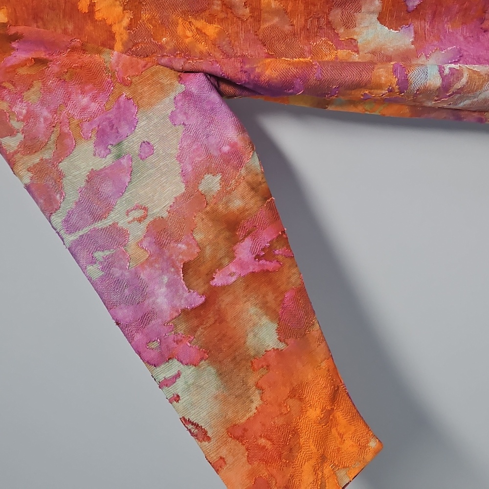 Calessa Burnout Tie Dye Crew Neck Tunic W/Asymmetric Hem: Orange Multi:Size- 1X - Picture 4 of 14